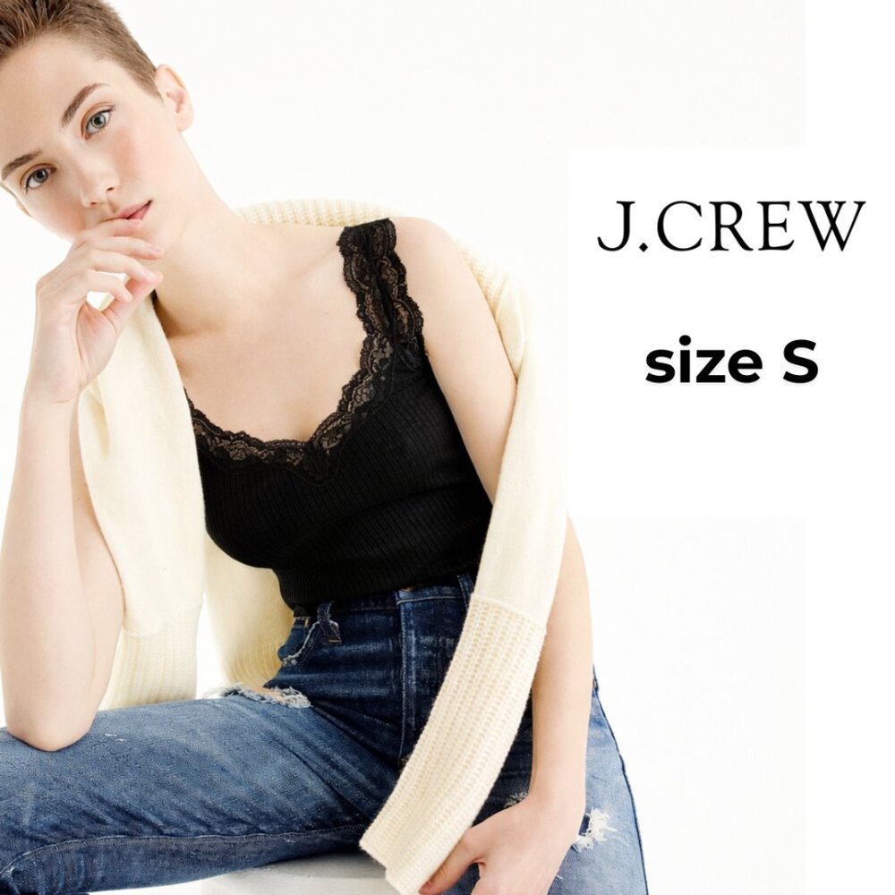 J. Crew Black Lace-Trim Tank Top